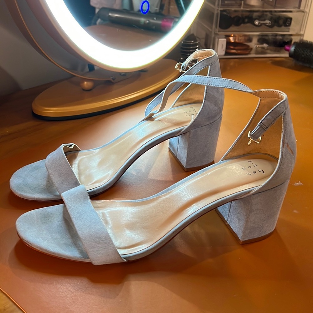 Blue suede ( looks like denim) chunky heels